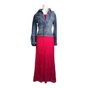 Vintage Starina 90s Women’s S/m Dress Burgundy Back TideEmbroidered  Boho Maxi